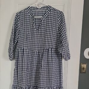SHEIN Navy and White Gingham Tiered Dress
